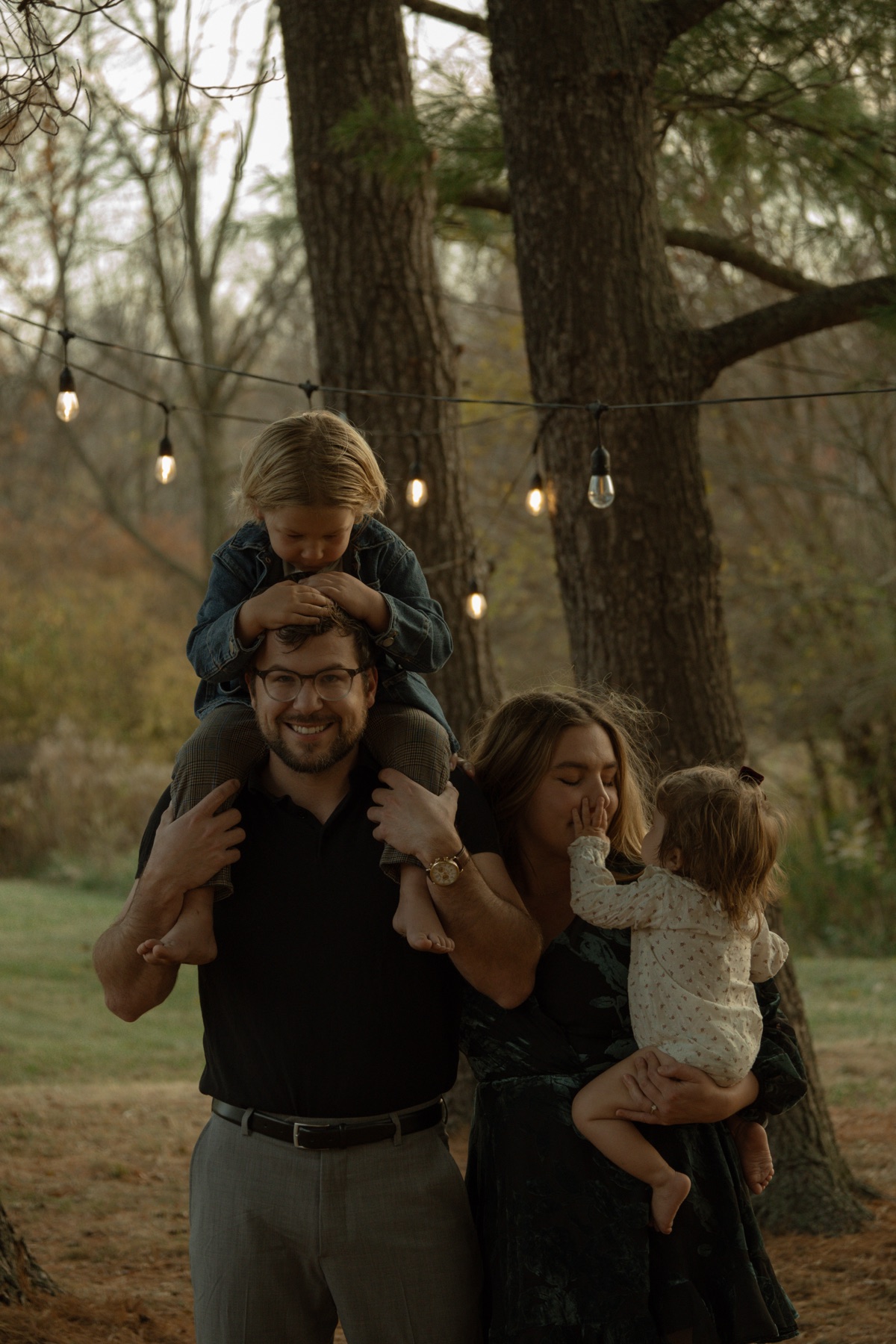 Grant family under string lights