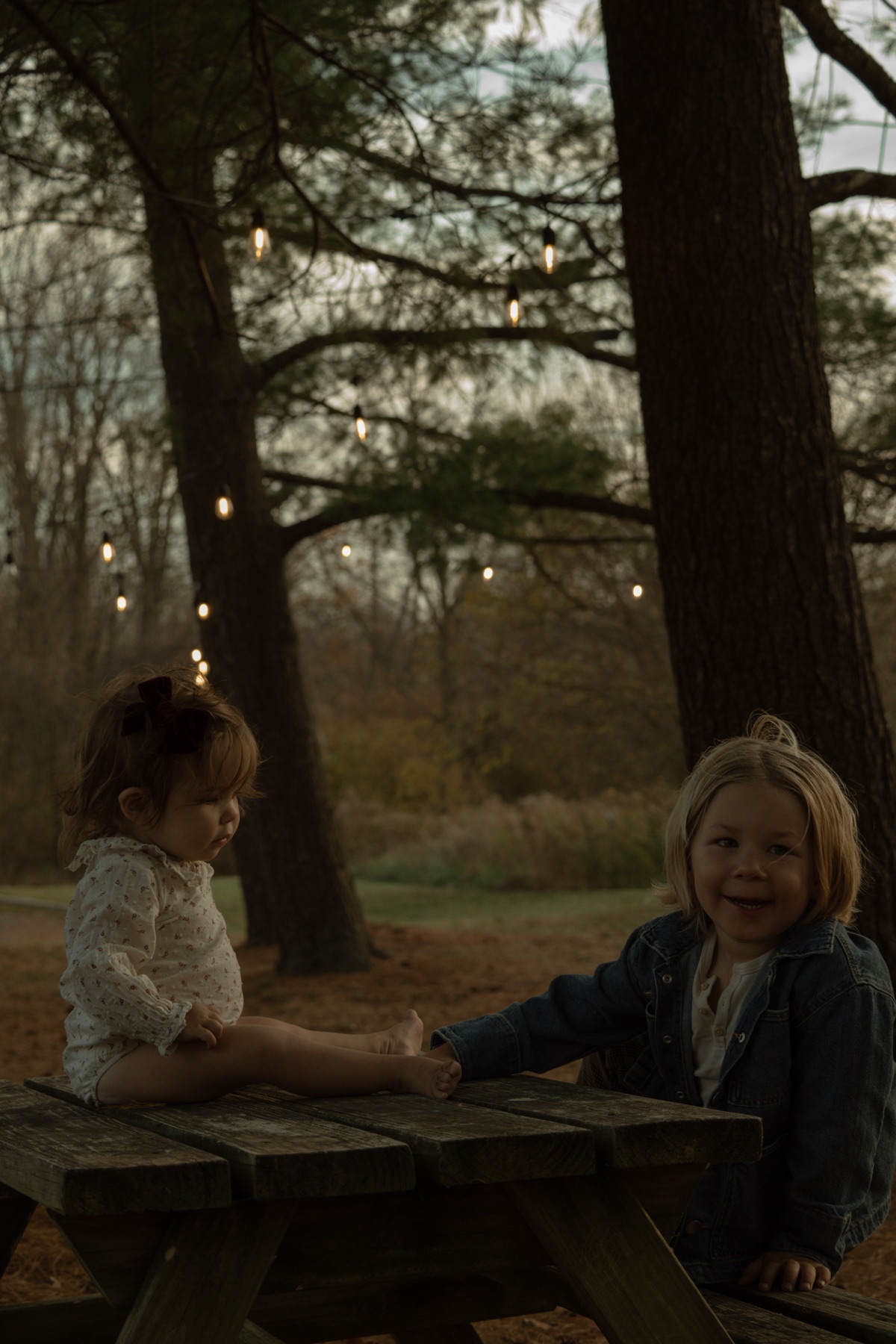 The kids on a picnic table, the real bosses